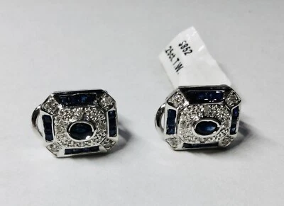 14K White Gold 1.25 Ctw Sapphire- Diamond Earrings. - Image 1 of 4