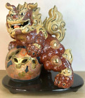 Japanese Kutani Ware Okinawa Shisa Figurine Ornament Traditional Crafts Used F/S