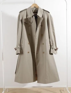 BURBERRYS Men's Size 50 Vintage Light Olive Belted Double Breasted Trench Coat - Picture 1 of 14