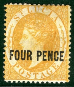 ST LUCIA QV Stamp SG.27 4d Yellow (1882) FOUR PENCE Mint MM Cat £300 BLBLUE114 - Picture 1 of 6