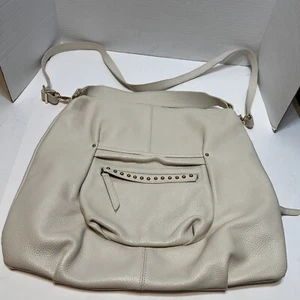 LAGGO Women's Pebbled Leather Shoulder Bag Designer Ivory Large Purse CLEAN! - Picture 1 of 14