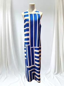 Donna Morgan Damen Gestreiftes Maxikleid Geometrisches Muster Blau & Weiß Größe 16 Schick - Bild 1 von 10
