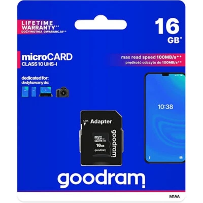 GOODRAM MICROSD HC SCHEDA MEMORIA 16GB CLASSE 10 UHS-I CON ADATTATORE SD - Immagine 1 di 2