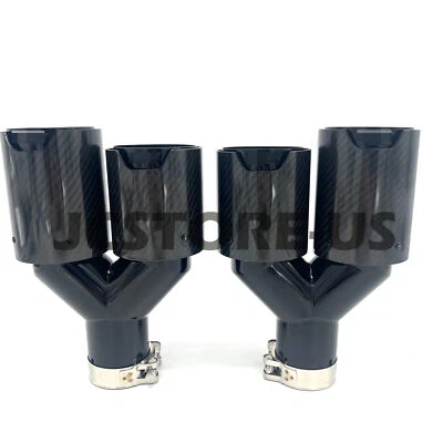 2PCS Fits BMW 63MM In 101MM Out Twin End Tips Tail Pipe Carbon Fiber NEW US - Image 1 of 4
