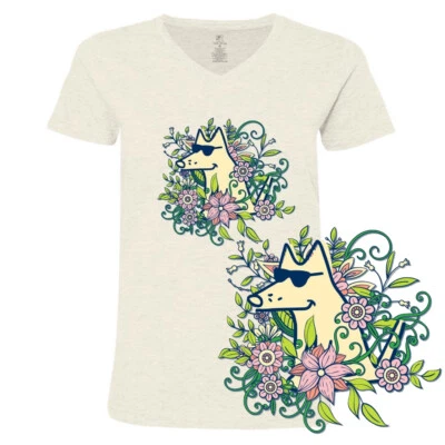 Футболка женская Teddy the Dog Stop & Smell the Flowers с V-образным вырезом футболка ограниченный выпуск - Изображение 1 из 4