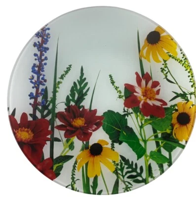 Placa de vidrio fundido 10" redonda floral girasoles color vibrante Foto 1 de 4