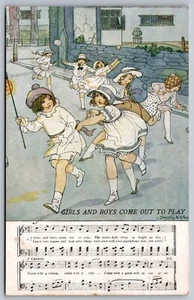 Postcard English Nursery Ryme #44 Girls & Boys Come Out To Play D. Wheeler *6489 - Picture 1 of 2