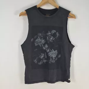 RVCA womens classic muscle tee singlet size 8 black distressed holes 089463 - Picture 1 of 14