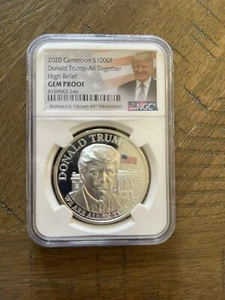DONALD TRUMP NGC GEM PROOF HIGH RELIEF 1oz .999 SILVER CAMEROON PROOF - Picture 1 of 1