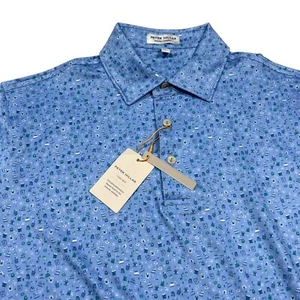 Peter Millar Crown Sport Summer Comfort Polo Large Blue Print Short Sleeve - Picture 1 of 9