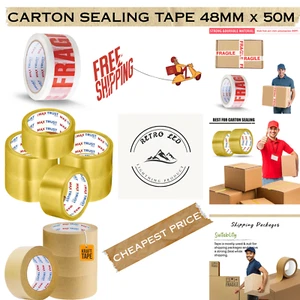 Clear Brown Fragile Parcel Tape Strong Packing Carton Sealing Tape 48mm x 50M - Picture 1 of 12