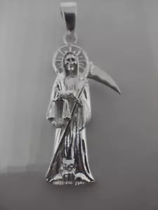 Sterling Silver Grim Reaper pendant Dije de la Santa Muerte en Plata REAL 925 2" - Picture 1 of 5
