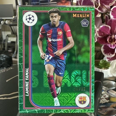 2023-24 Topps Merlin Chrome UEFA Lamine Yamal Green Mojo Refractor /99 RC ROOKIE - Imagem 1 de 4