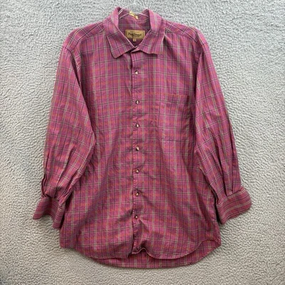 Paul Stuart Shirt Mens Large Burgundy Plaid Long Sleeve Button Up Made In Canada - Image 1 of 4