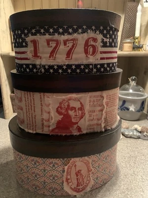 Cajas apilables primitivas Washington 3 piezas decoración de arte popular rústico de granja Foto 1 de 4