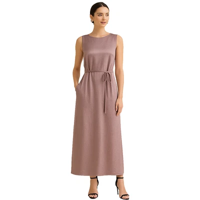 NUEVO Maxi Vestido Caballete Pequeño Oro Rosa Sin Mangas Satén Corbata Cintura Bolsillos Cerradura Foto 1 de 4