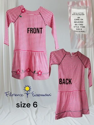 Vestido Florence Eiseman Niñas Flores Rojo Blanco Rayas Mangas Largas Talla 6 Foto 1 de 4