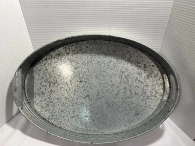 Galvanized Oval Serving Tray with Handles - NEW, Party Serveware,Farmhouse Decor - Image 1 of 4