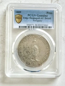 Paraguay 1889 Lion Peso PCGS AU Detail Silver Coin, Rare - Picture 1 of 2