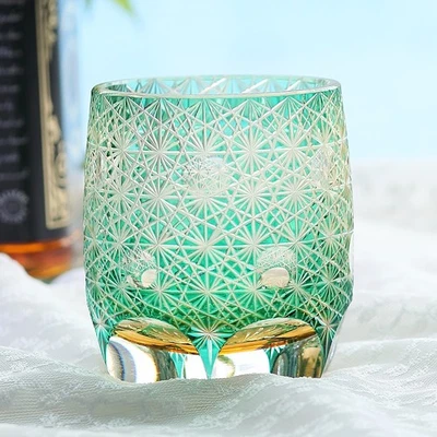 Vasos de whisky de cristal Edo Kiriko vaso cristalería vodka vino ámbar verde 12 oz Foto 1 de 4