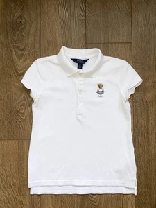 Polo By Ralph Lauren Kids Girl White Polo Tee Embroidered Bear Size Small - Picture 1 of 4