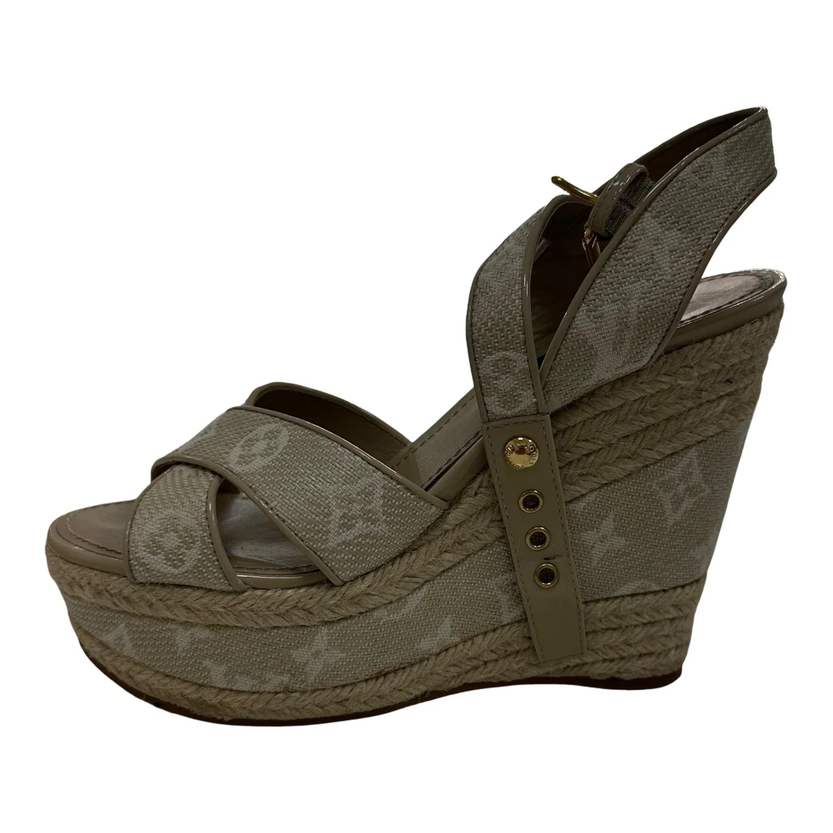 靴 Vintage Louis Vuitton Bow Sandals 37 Louis Vuitton Monogram Multicolor Bow Wedge Sandals 37 White