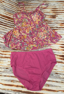 Isaac Mizrahi Bridgehampton Tankini & Bottom Floral Pink Swimwear Size 18W  XXL!