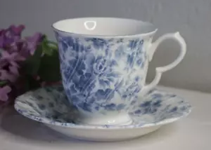 Vintage Nikko Tea Roses Blue Tea Cup & Saucer Japan - Picture 1 of 8