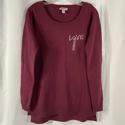 Suéter túnica jersey Arizona Jean Co talla M manga larga rojo borgoña amor Foto 1 de 4