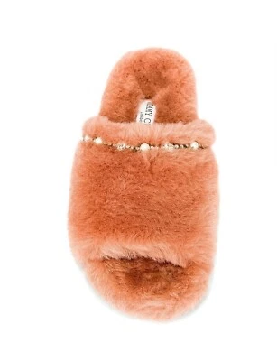 Jimmy Choo Acinda Shearling плоские тапочки румяна кристалл и жемчуг смесь EU41 США 11 - Изображение 1 из 4