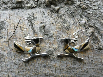 Roadrunner Sterling Silver 925 Tiger's Eye Onyx Gemstone & Opal Earrings AB72 - Image 1 of 4