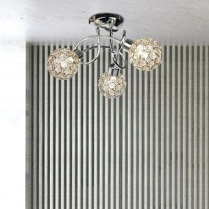 Modern 3 Way Flush Chrome Ceiling Light fitting Jewelled Metal Ball Shades - Picture 1 of 8
