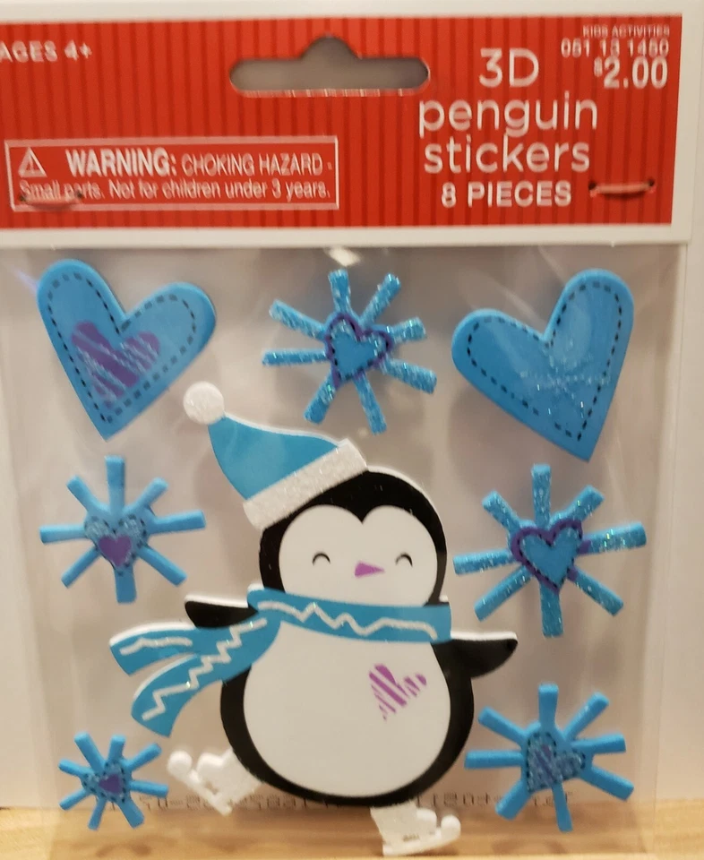 3D PENGUIN & HEART Foam Stickers 8 Pieces ADORABLE!! NEW!   — 第 1/1 张图片