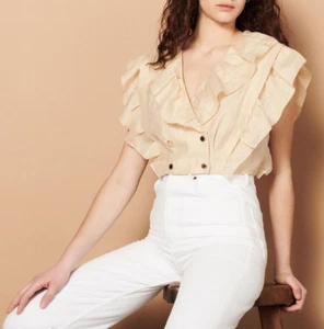 Sandro Paris Women's Top Size 1 / S Cropped Ruffles SFPTO00520 RRP: 118 EUR - Picture 1 of 10