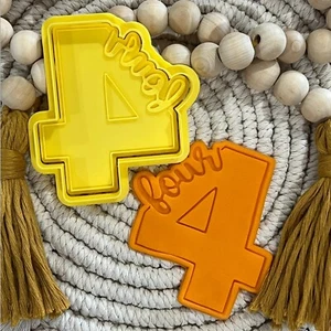 Number Four 4 Cookie Cutter And Fondant Stamp Embosser. - Picture 1 of 3
