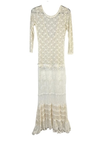 OFF WHITE Abito romantico etereo bianco sporco pizzo rete sovrapposizione Cottagecore Fairycore taglia S