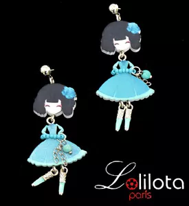 Earrings Hanging Dolls Studs Lolilota Paris Earrings Japan Light Blue - Picture 1 of 1