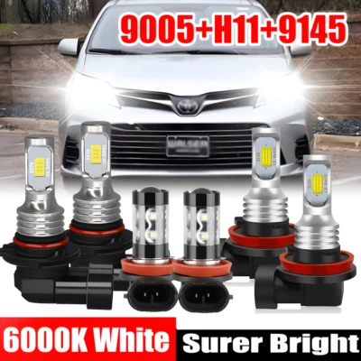 For Toyota Sienna 2011-2020 White LED Headlights Fog Light Bulbs Kit High Lumens - Image 1 of 4