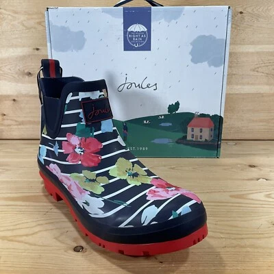 NUEVO EN CAJA Joules Botas de Lluvia Impermeables al Tobillo Wellibob Para Mujer’s 11 Azul Rayas Floral Foto 1 de 4