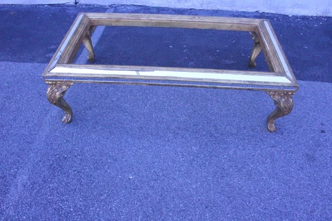 Gorgeous Italian Mirrored Carved Coffee Table with Gold Leaf Cover