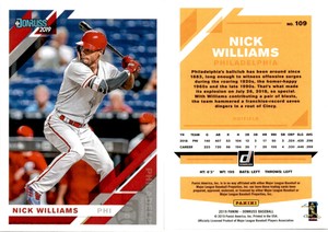 Nick Williams 2019 Donruss Baseball Card 109  Philadelphia Phillies