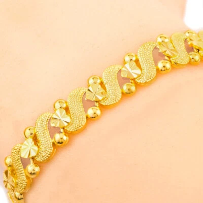 Brazalete de cadena de corazón vinculado a plata relleno de oro de 18k para mujer pequeño 7-1/4" D899 Foto 1 de 4