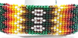 NAVAJO FRANCIS STEWART LEATHER & 15 ROWS SEED BEADS 5 1/2" BRACELET 22.0g - Picture 1 of 6
