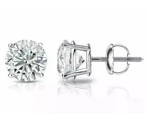 2 Kt Rundschliff VVS1/D Moissanit Ohrstecker 14K Weißgold FN 7 mm Schraubverschluss - Bild 1 von 4
