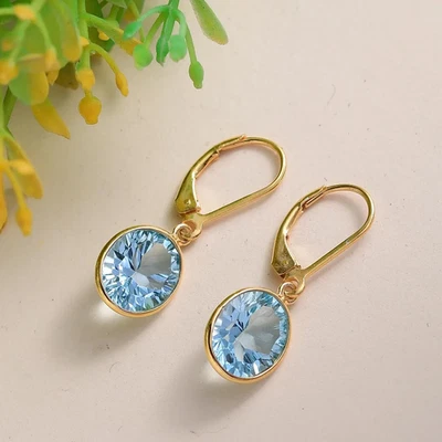 Orecchini pendenti artigianali in oro 18 kt con pietra preziosa topazio blu... - Immagine 1 di 4