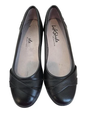 Zapatos LifeStride Velocity 2.0 para mujer negros cuña cómodos planos sin cordones punta redonda Foto 1 de 4