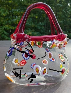 Borsello in vetro artistico rosso stile Murano Millefiori stile veneziano vaso soffiato ottime condizioni - Foto 1 di 24