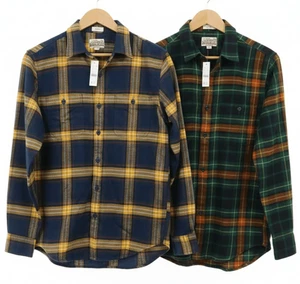 J.crew mens small mid weight winter flannel shirt holiday green plaid lot of 2 - Picture 1 of 9