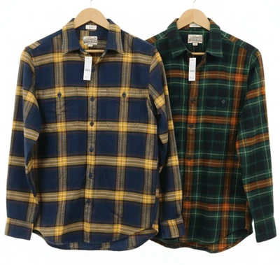 J.crew mens small mid weight winter flannel shirt holiday green plaid lot of 2 - Image 1 of 4