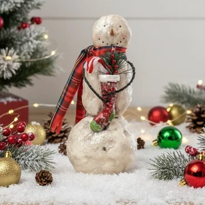 Christmas Ragon House 10.5" Snowman w Candy Cane Stocking Figurine - Picture 1 of 5